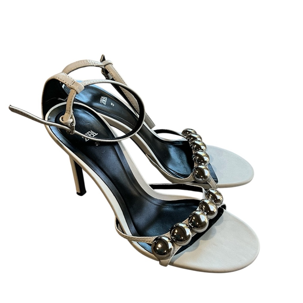 Zara White  Stud Embellished High Heel Sandals 6.5